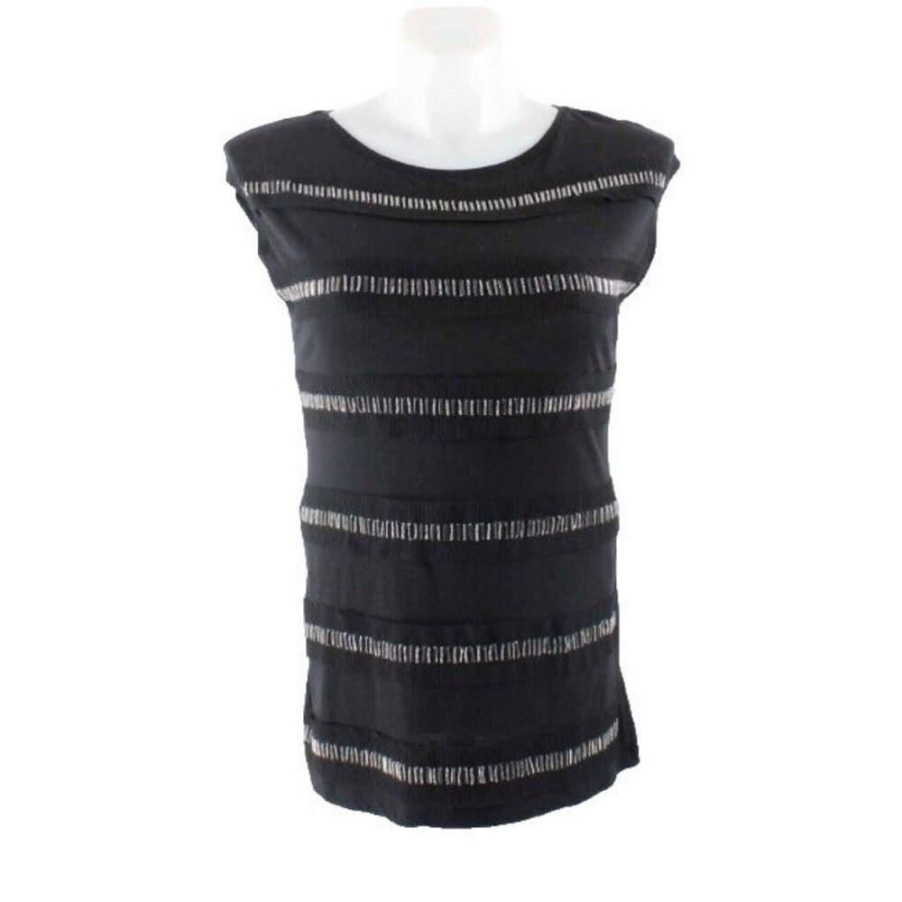 Ann Taylor Top Sz M Black Silver Bead Detail Pima Cotton Modal Poly Knit Top